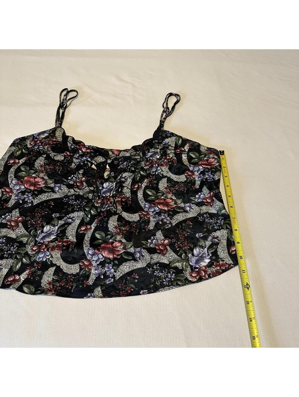 Vintage Victoria’s Secret Black Floral Pajama Lingerie Cropped Cami Top Sz Large - Picture 4 of 11